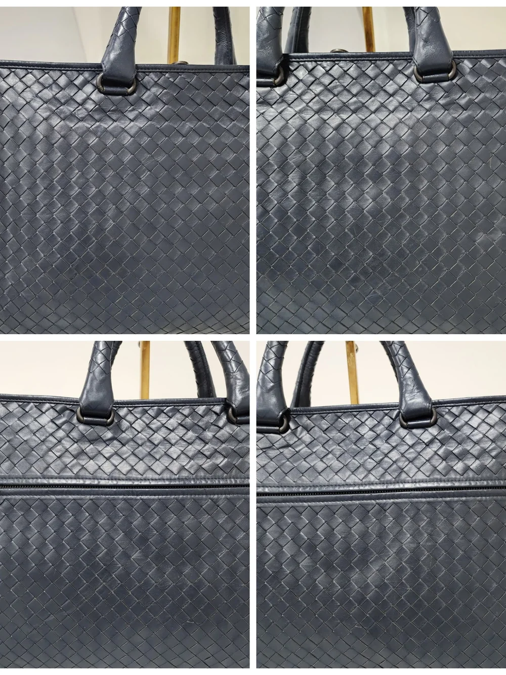 Bottega Veneta Intrecciato Top Zip Briefcase Navy Blue